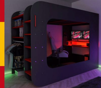 Bedroom Furniture Twin Size Kids Bedrooms Gamer Bed Red & Black