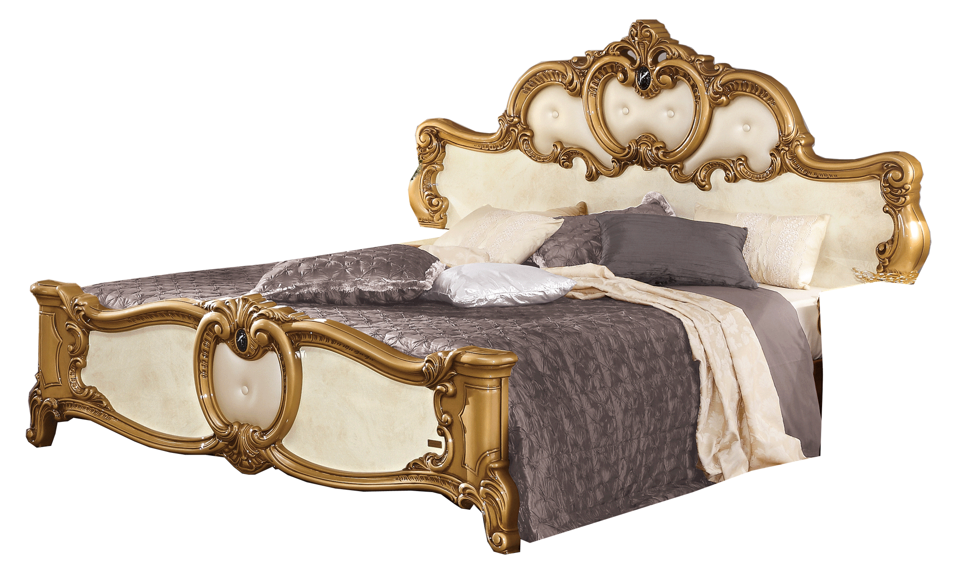 Bedroom Furniture Modern Bedrooms QS and KS Barocco Bed Ivory w/Gold, Camelgroup Italy