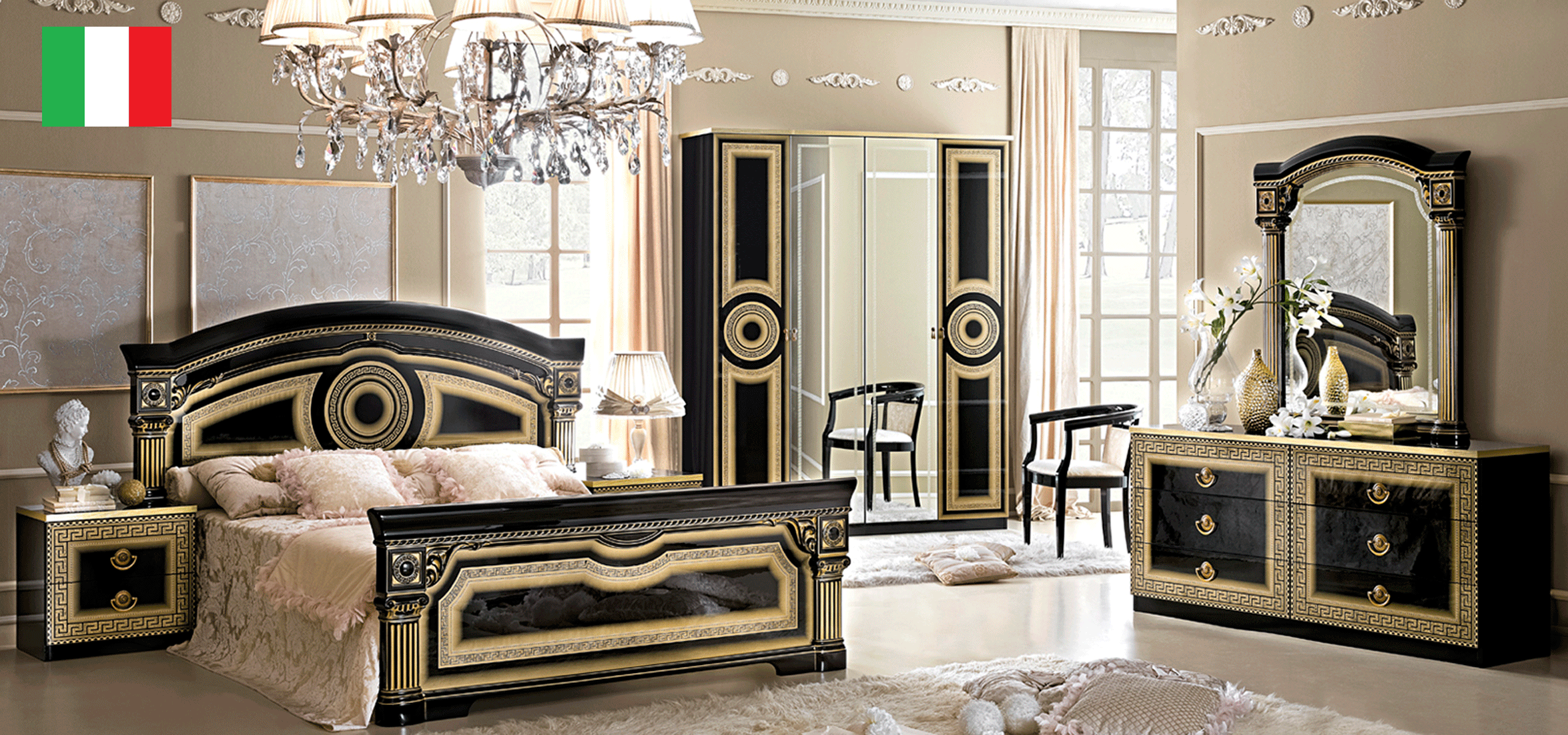 Brands Gamamobel Bedroom Sets, Spain Aida Bedroom Black w/Gold, Camelgroup Italy