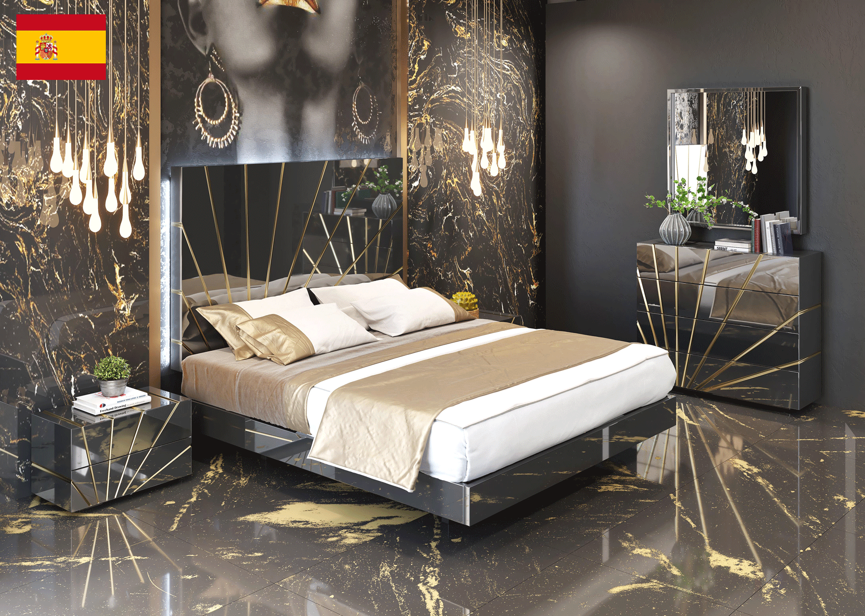 Brands Franco Furniture New BELLA Vanity Chest Oro Black Bedroom Comp 2