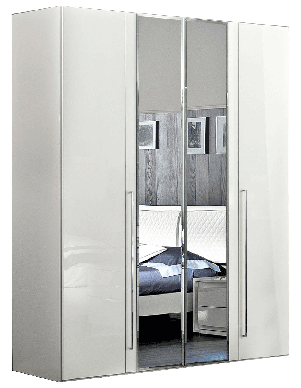 Bedroom Furniture Mirrors Dama Bianca 4 Door Glass Doors Wardrobe White