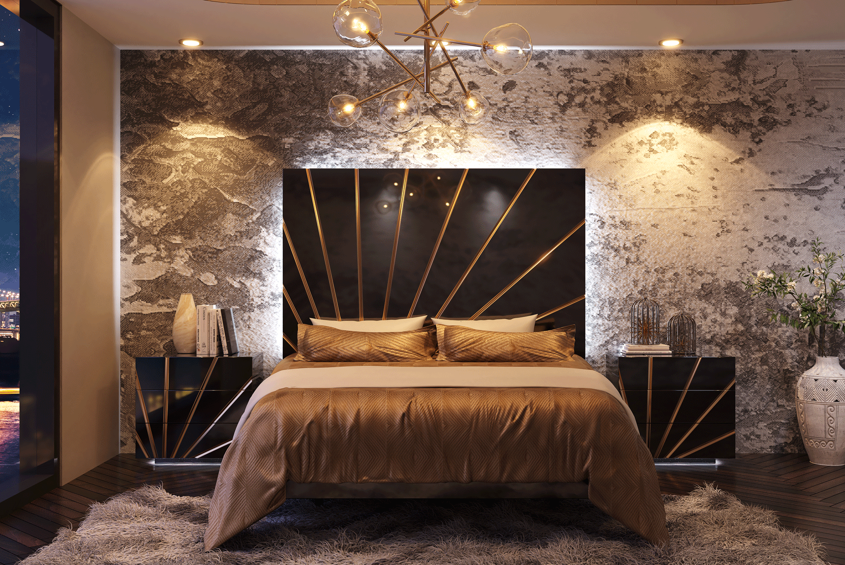 Brands Franco Furniture New BELLA Vanity Chest Oro Black Bedroom Comp 1