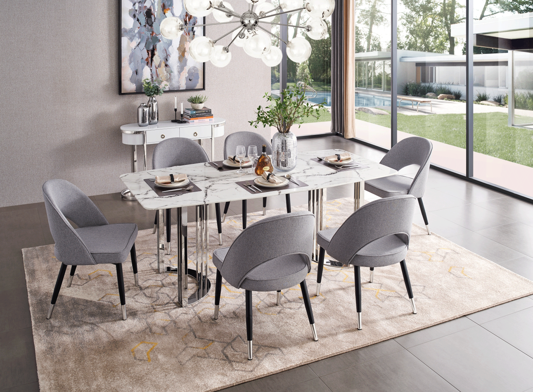 Dining Room Furniture Marble-Look Tables 131 Silver Marble Dining