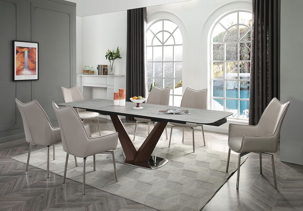 Dining Room Furniture Marble-Look Tables 9188 Table with 1218 swivel grey taupe chairs
