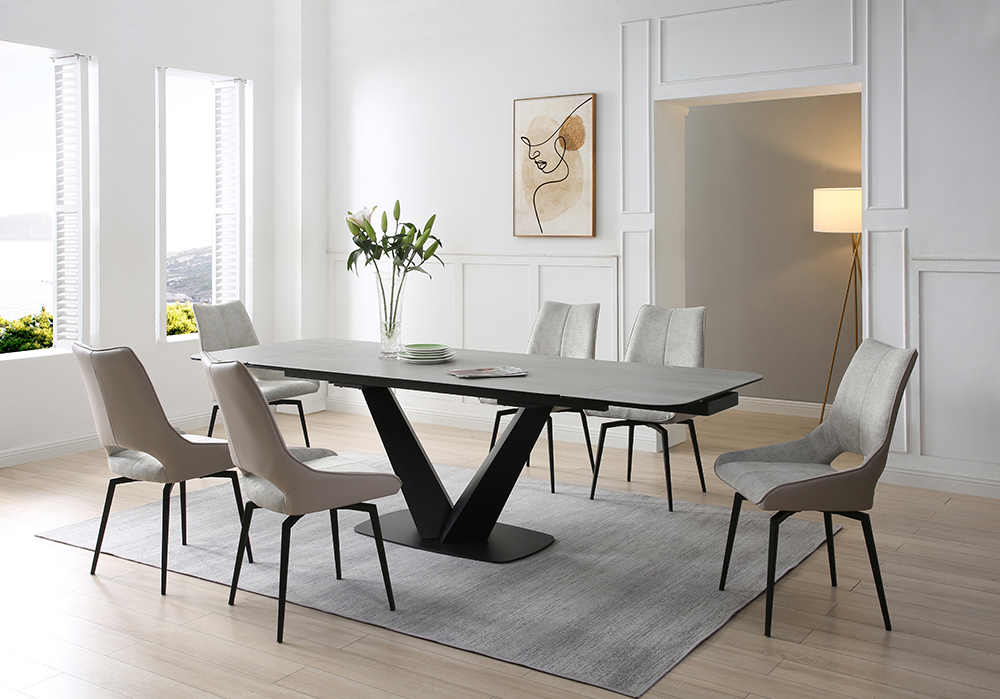 Dining Room Furniture Modern Dining Room Sets 9189 Table with 1239 swivel beige chairs