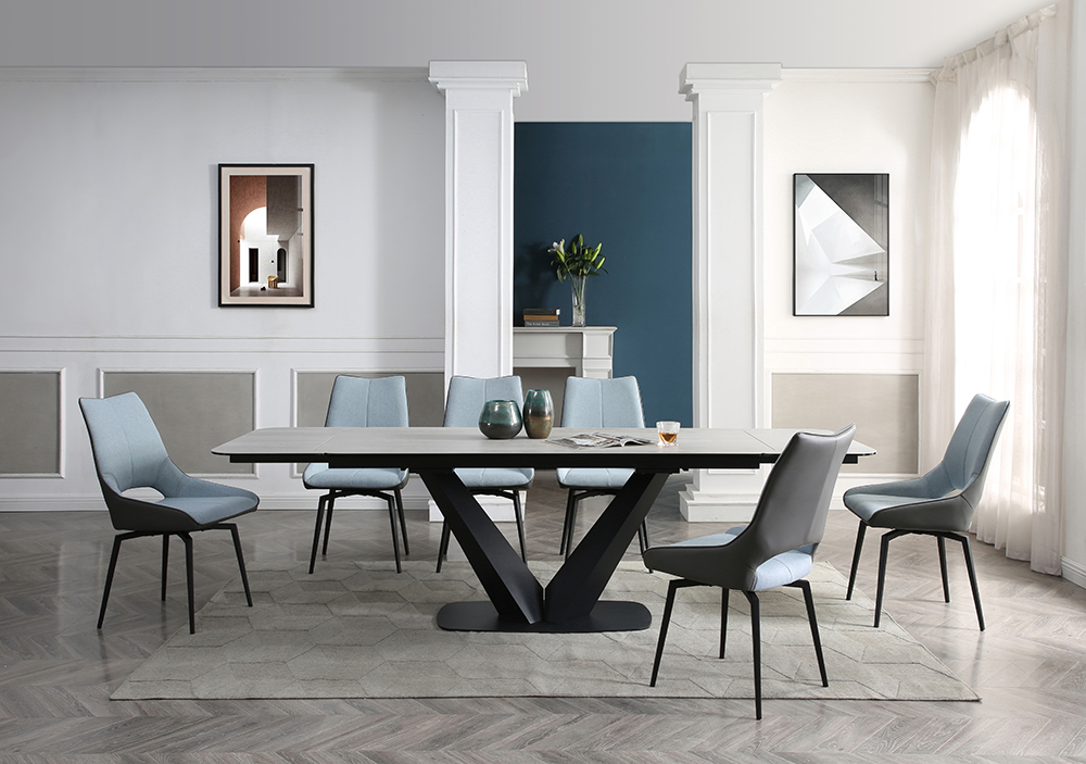 Dining Room Furniture Marble-Look Tables 9189 Table with 1239 swivel blue chairs