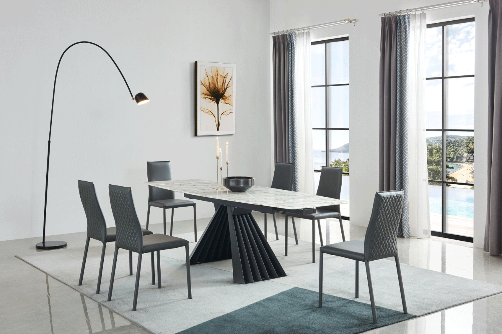Dining Room Furniture Swivel Chairs 152 Marble Dining Table with 196 Grey Chairs