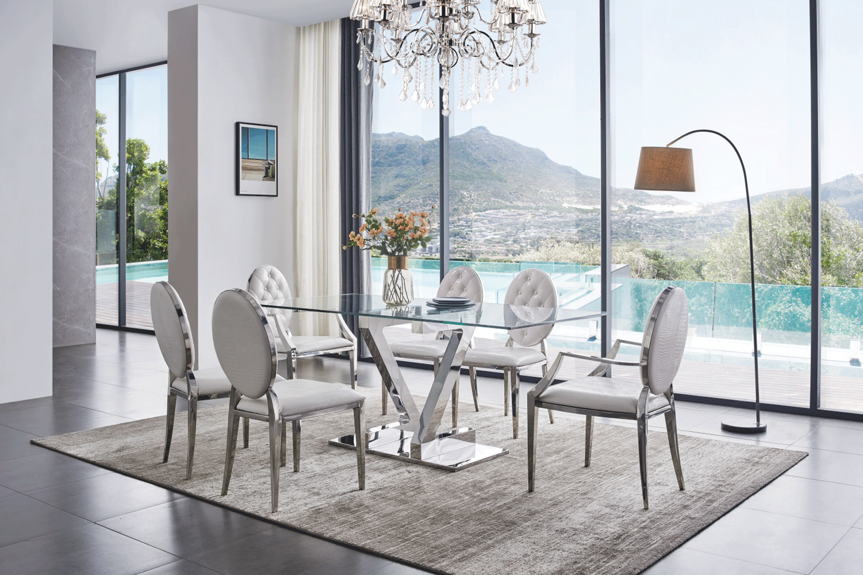 Wallunits Hallway Console tables and Mirrors Zig Zag Dining Table with 110 White Chairs