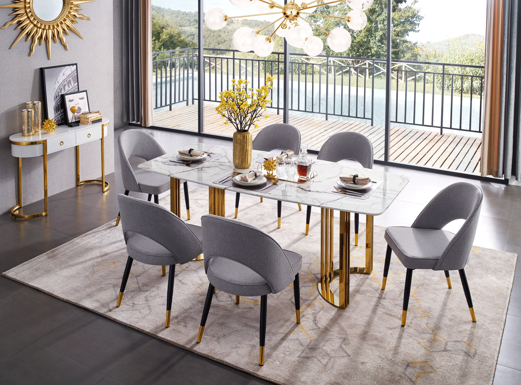 Living Room Furniture Coffee and End Tables 131 Gold Marble Dining