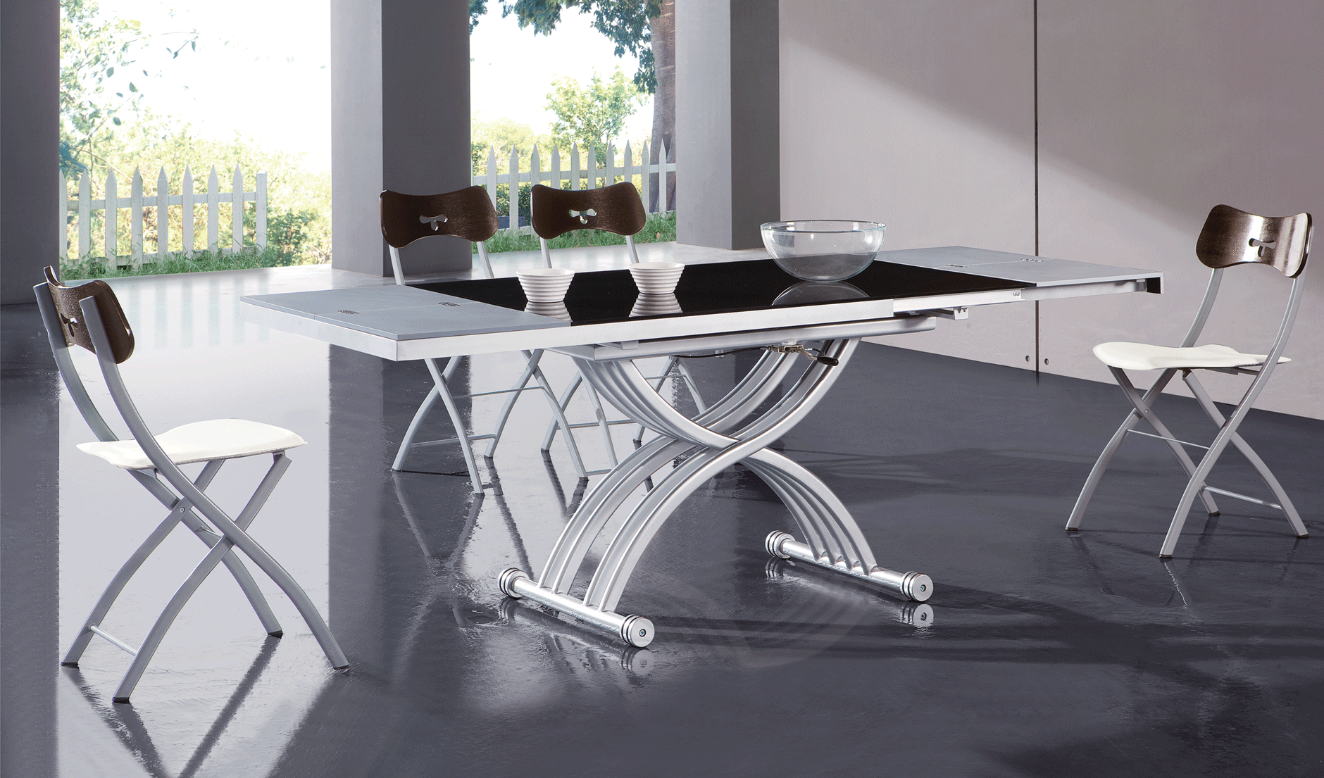 Dining Room Furniture Marble-Look Tables 2109 Table Transformer and 3147 Chairs