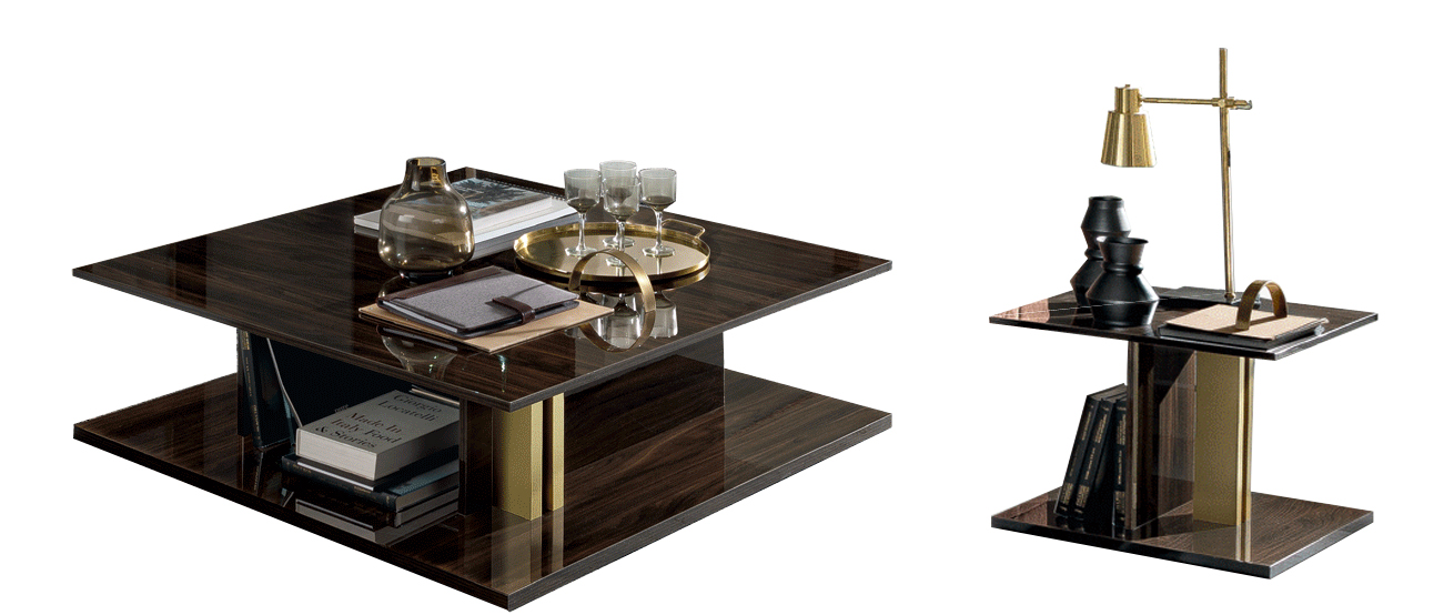 Brands Camel Modern Living Rooms, Italy Volare Dark Walnut Coffee and End Tables