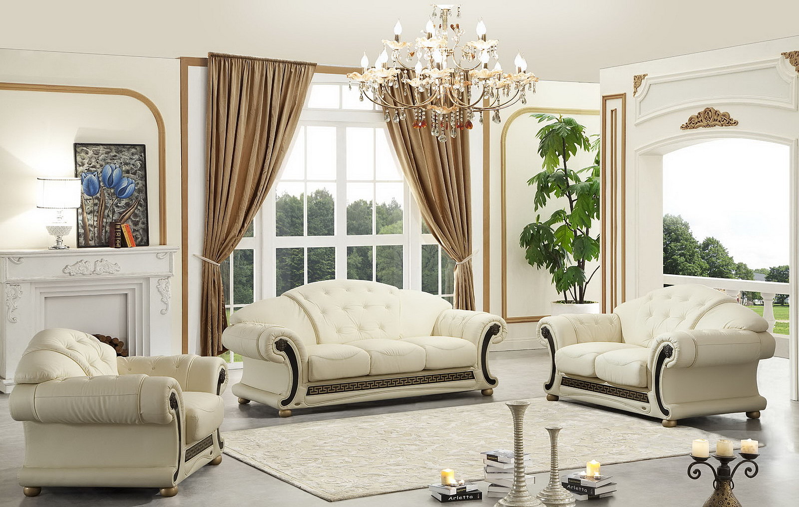 Living Room Furniture Reclining and Sliding Seats Sets Apolo Ivory