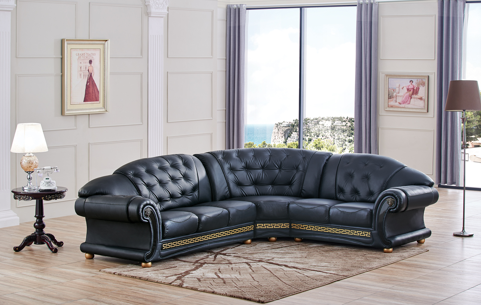 Living Room Furniture Reclining and Sliding Seats Sets Apolo Sectional Black