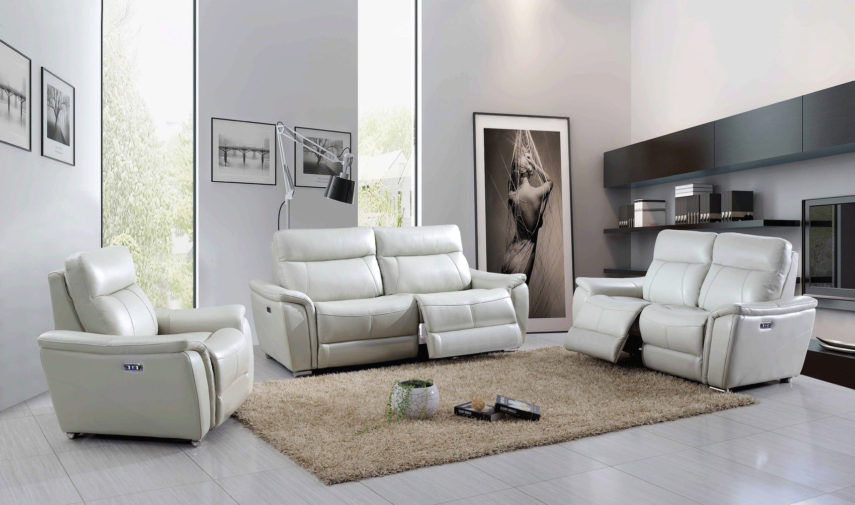 Living Room Furniture Sectionals 1705 Light-Grey with Electric Recliners
