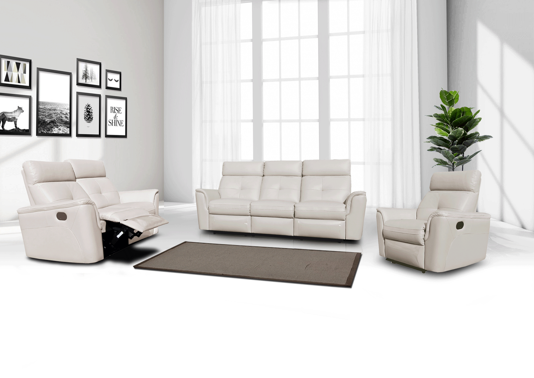 Living Room Furniture Sleepers Sofas Loveseats and Chairs 8501 White w/Manual Recliners