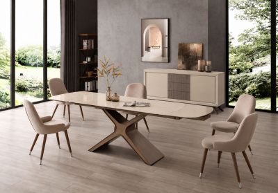 9368 Table Taupe with 1287 chairs and Prestige buffet