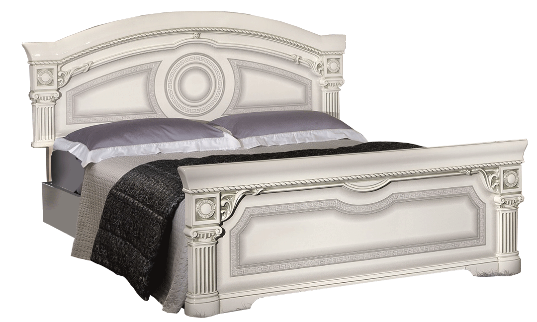 Bedroom Furniture Classic Bedrooms QS and KS Aida Bed White w/Silver