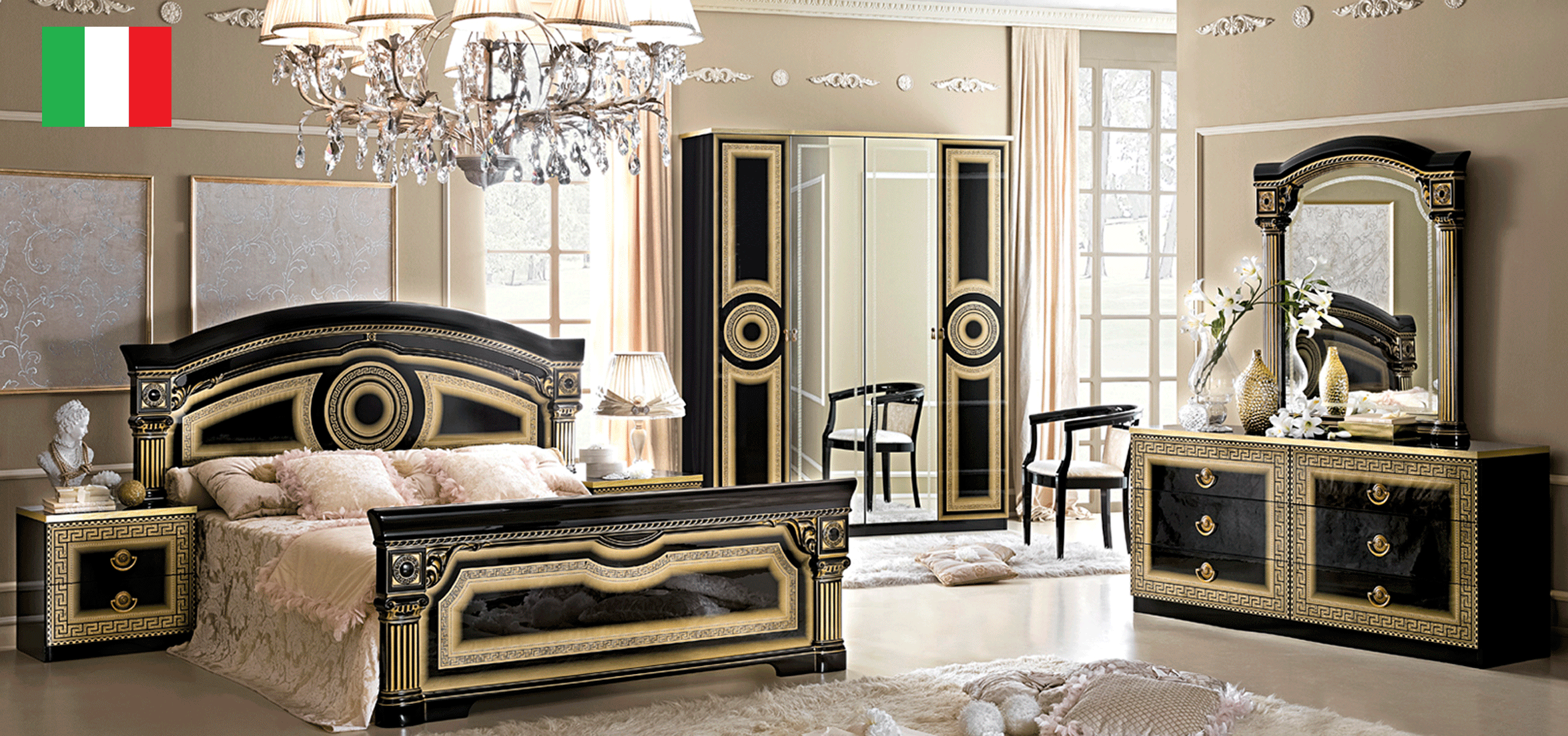 Brands Camel Classic Collection, Italy Aida Bedroom Black w/Gold, Camelgroup Italy