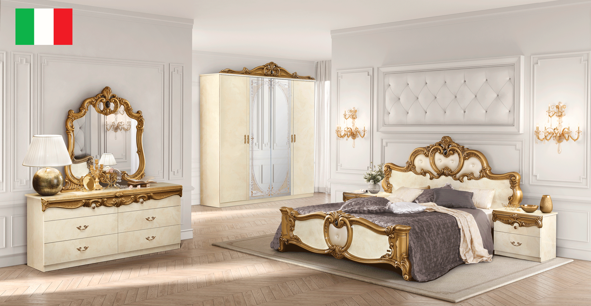 Wallunits Hallway Console tables and Mirrors Barocco Ivory w/Gold Bedroom