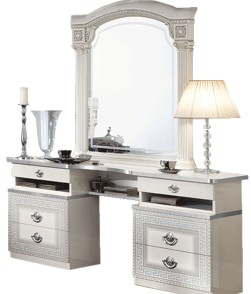 Bedroom Furniture Modern Bedrooms QS and KS Aida White/Silver Vanity Dresser