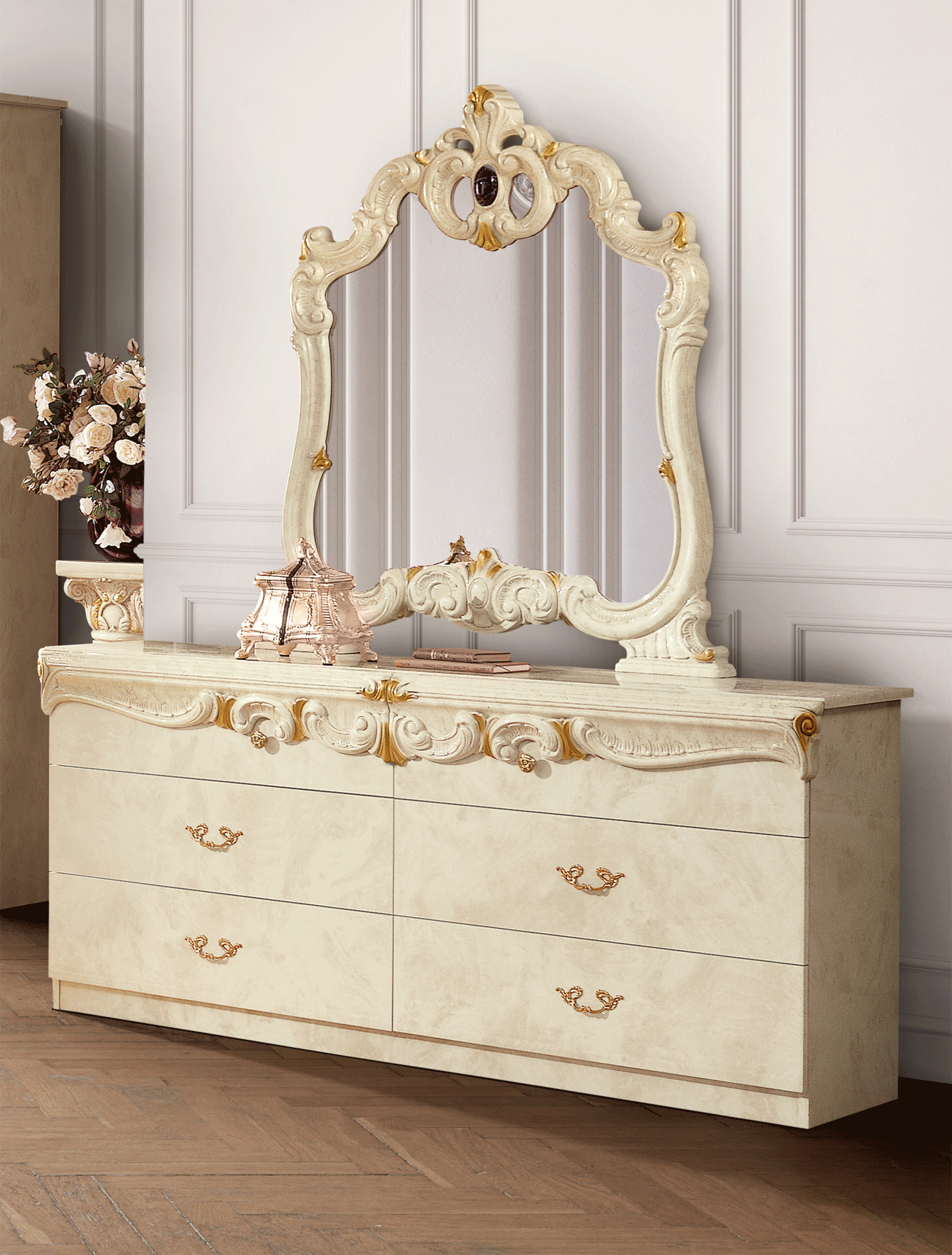 Wallunits Hallway Console tables and Mirrors Barocco Dressers IVORY
