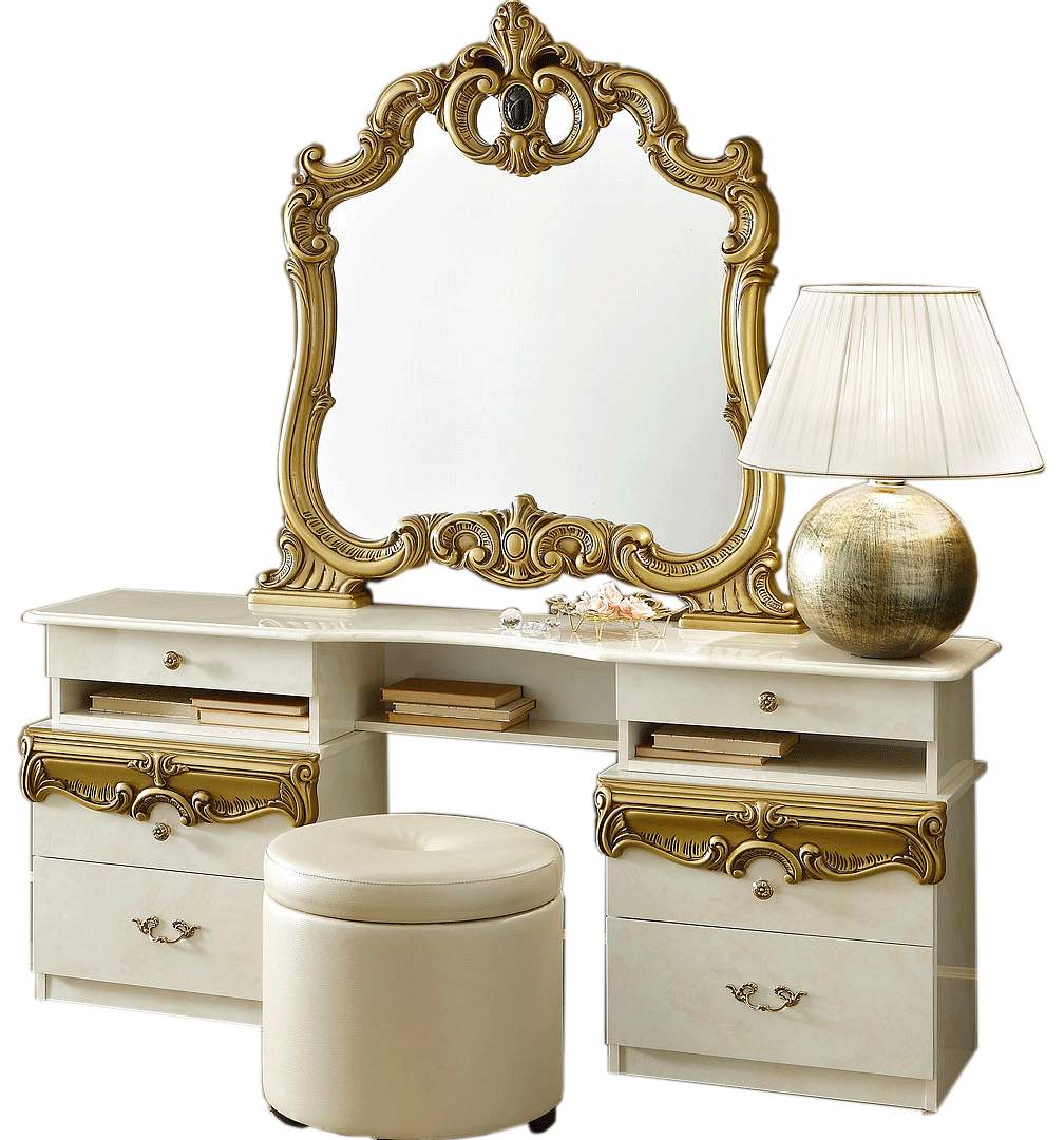 Brands Gamamobel Bedroom Sets, Spain Barocco Ivory/Gold Vanity Dresser