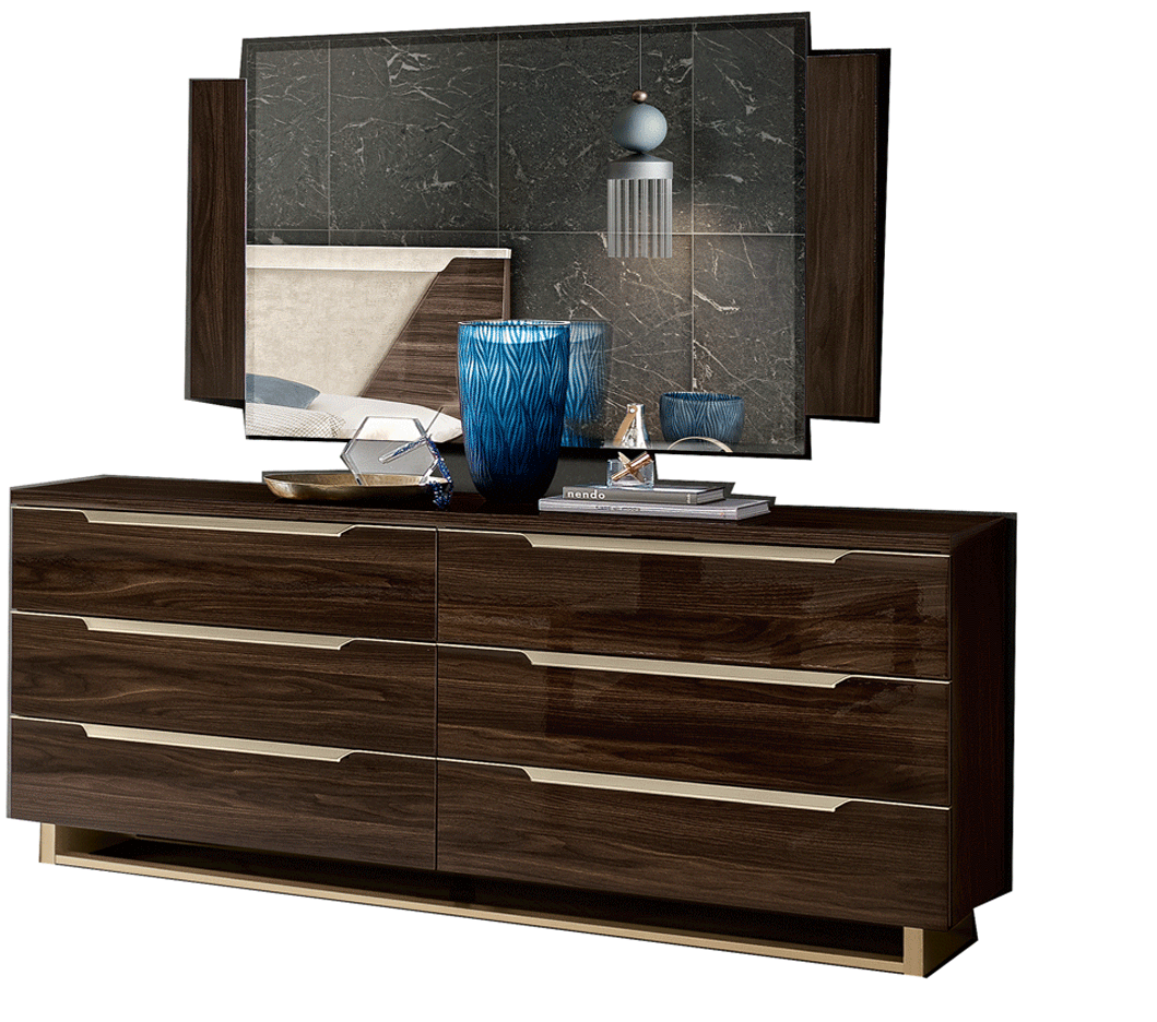 Bedroom Furniture Mirrors Smart Double dresser w/ mirror Walnut