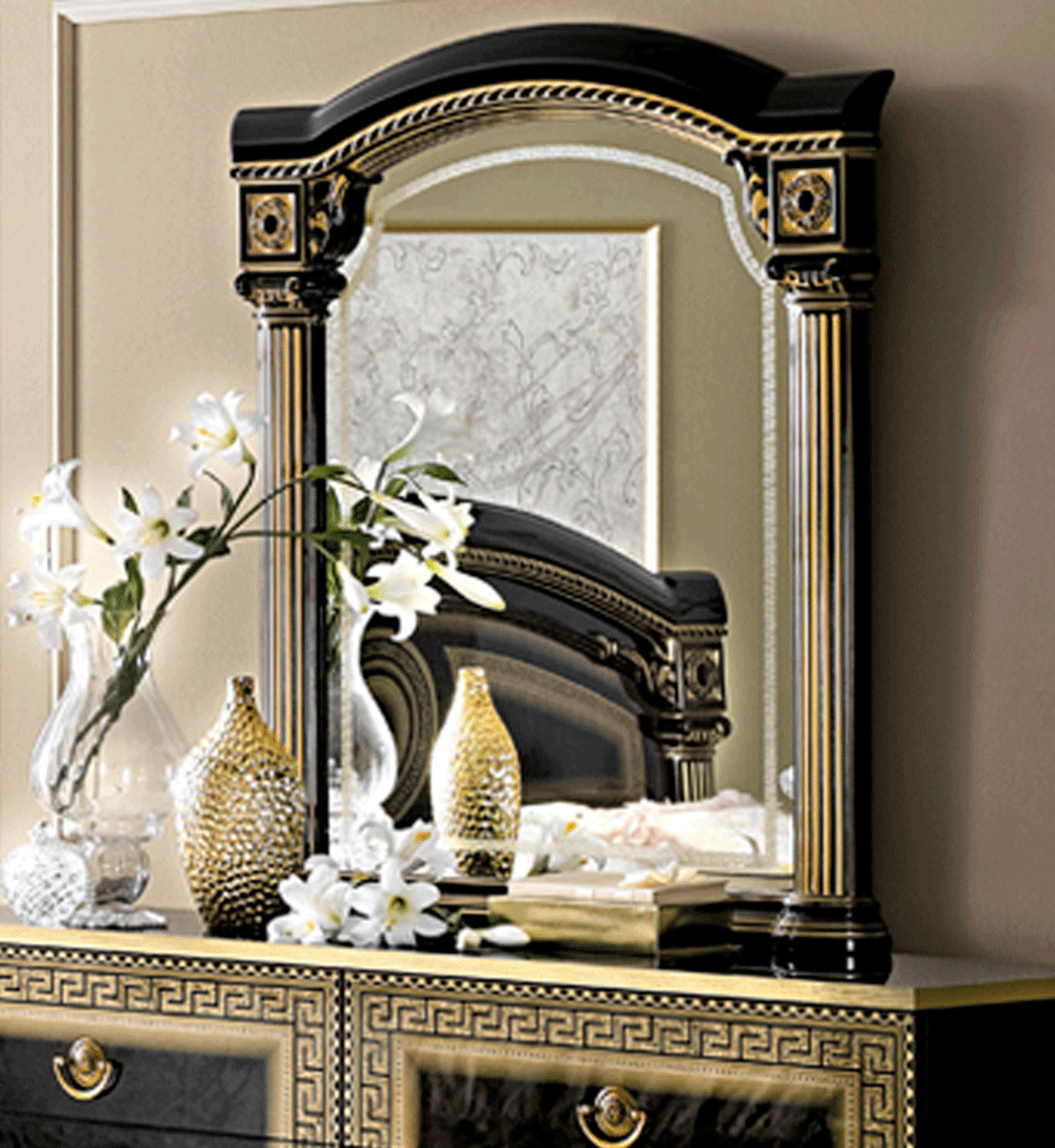 Bedroom Furniture Beds Aida Black/Gold mirror