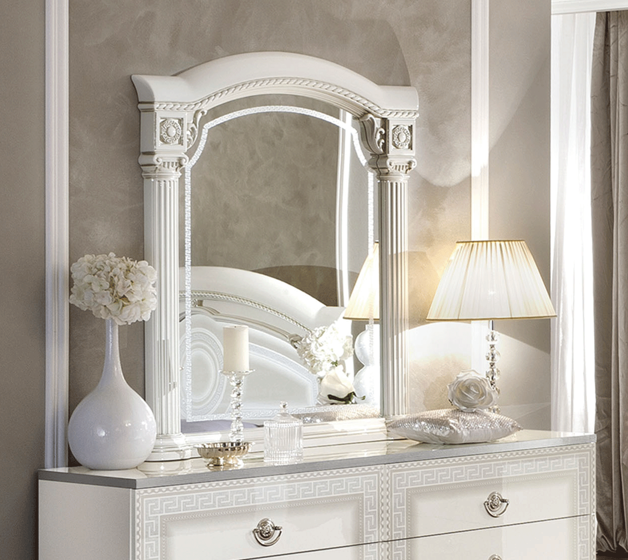 Bedroom Furniture Beds Aida White/Silver mirror