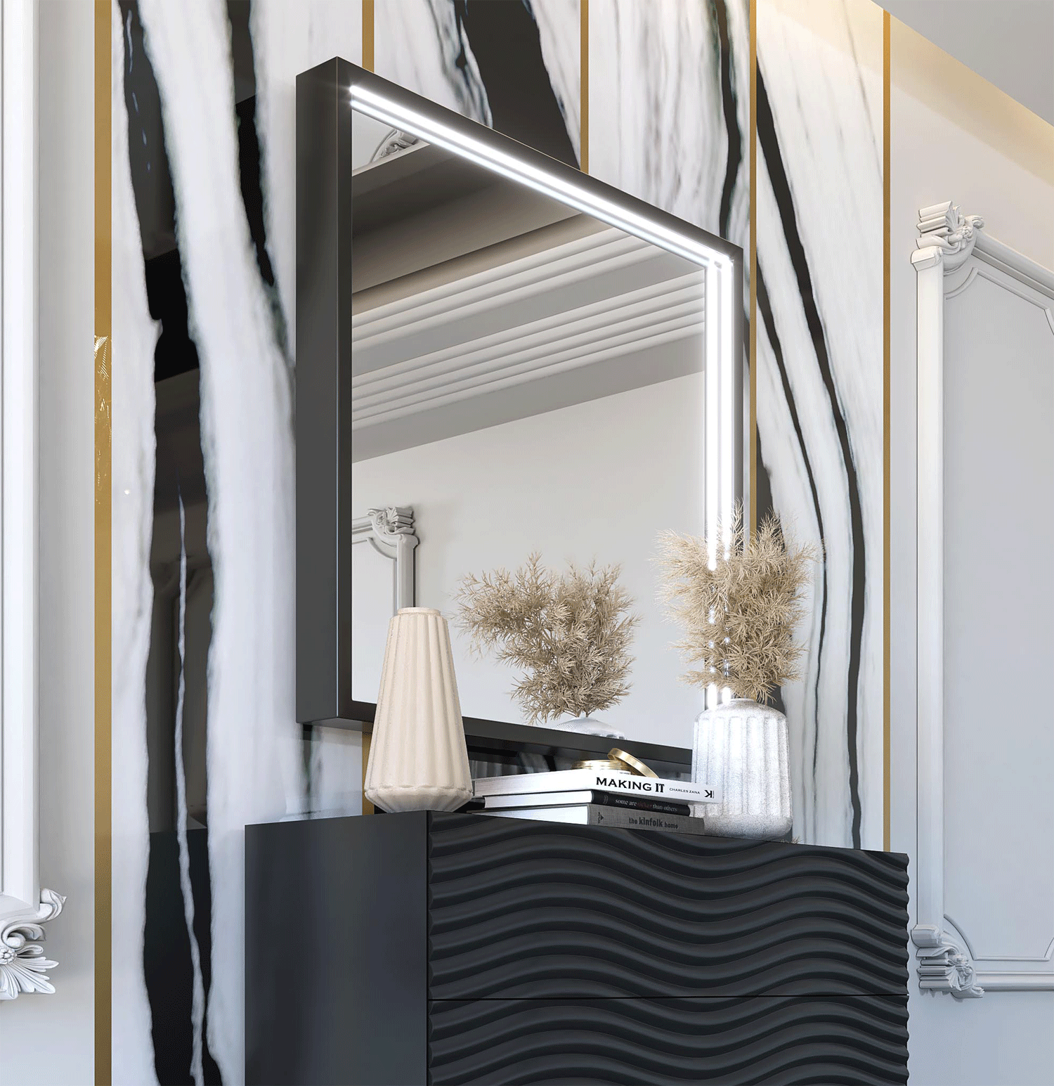 Wallunits Hallway Console tables and Mirrors Wave DARK GREY mirror for single dresser