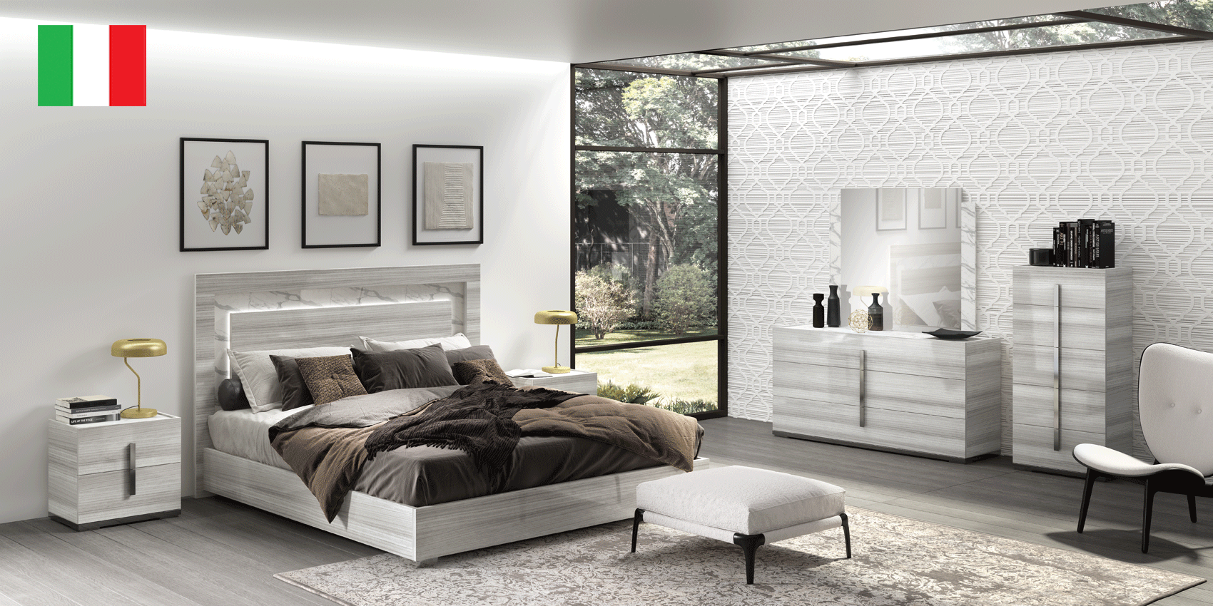Bedroom Furniture Mattresses, Wooden Frames Carrara Bedroom Grey w/Light