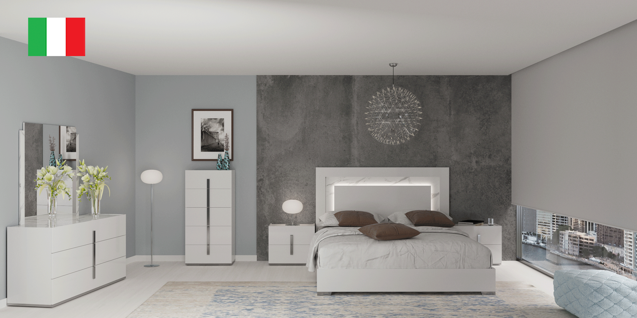Brands Gamamobel Bedroom Sets, Spain Carrara White Bedroom w/Light