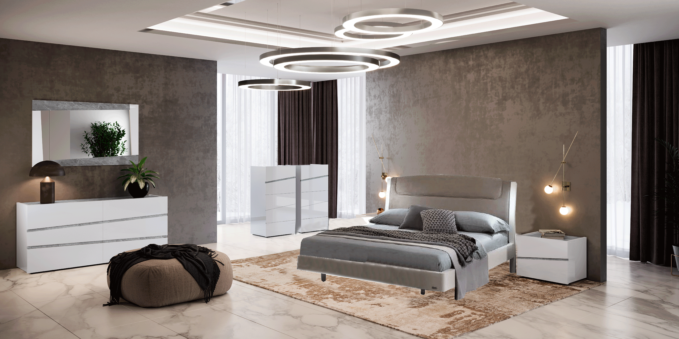 Bedroom Furniture Modern Bedrooms QS and KS Luna White Bed with Alba cases, Only bed is on sale