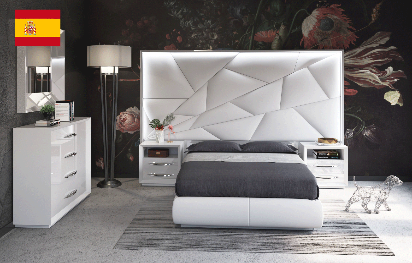 Brands Franco Furniture Avanty Bedrooms, Spain Majesty Bedroom w/light and Carmen Cases