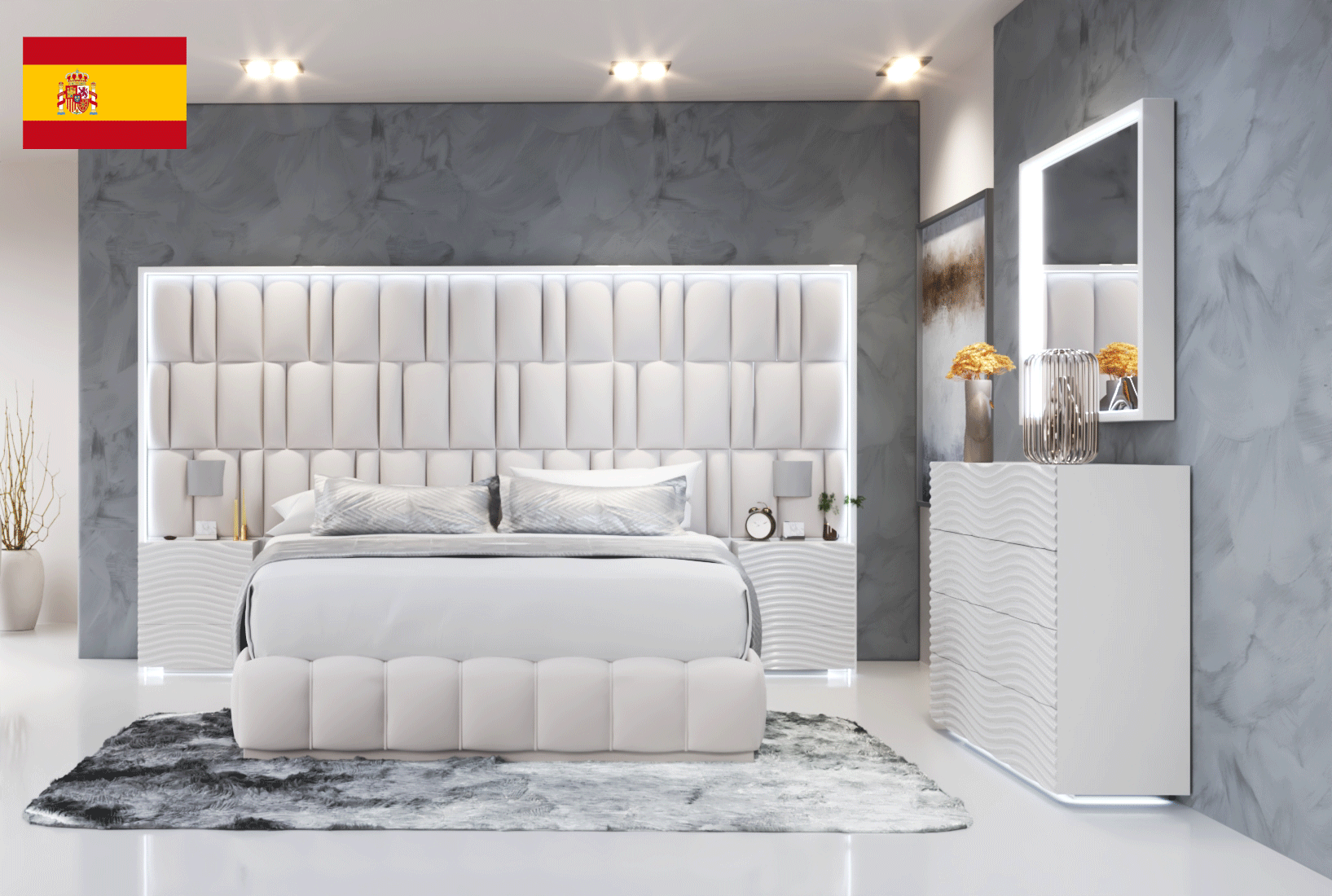 Brands Franco ENZO Bedrooms, Spain Orion Bed with Wave White cases