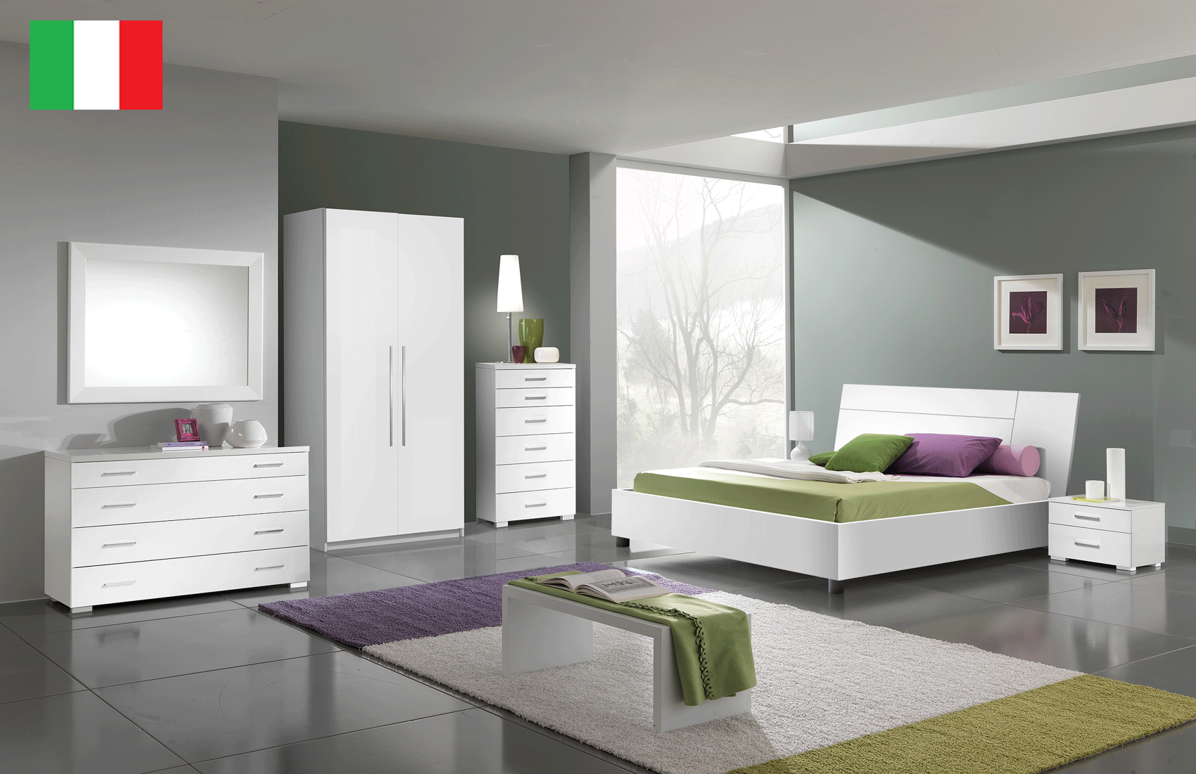 Brands MCS Modern Bedrooms Panarea Bedroom White W/ momo cases