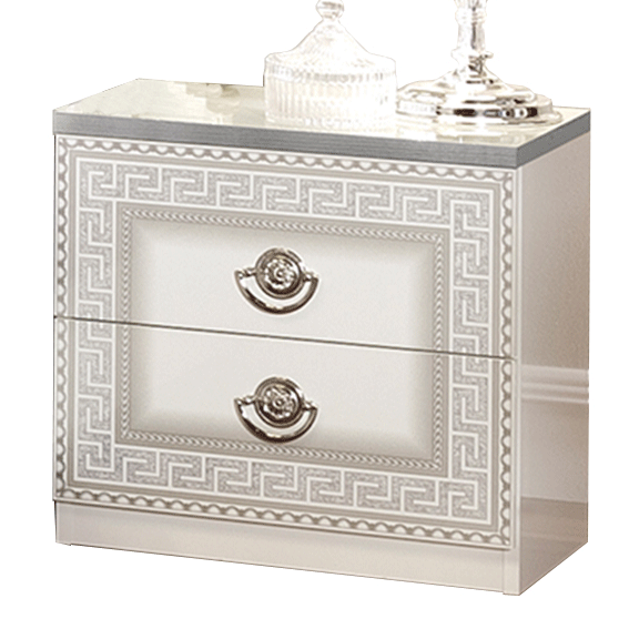 Bedroom Furniture Dressers and Chests Aida White-Silver Nightstand