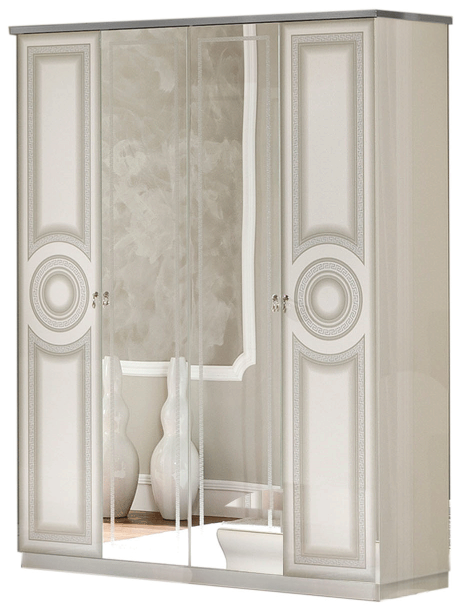 Bedroom Furniture Mirrors Aida White/Silver 4 Door Wardrobe
