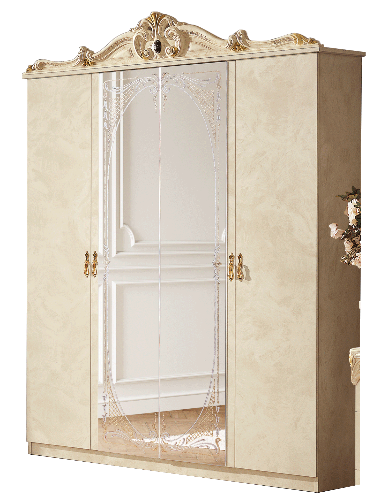 Brands Camel Gold Collection, Italy Barocco Ivory 4 Door Wardrobe