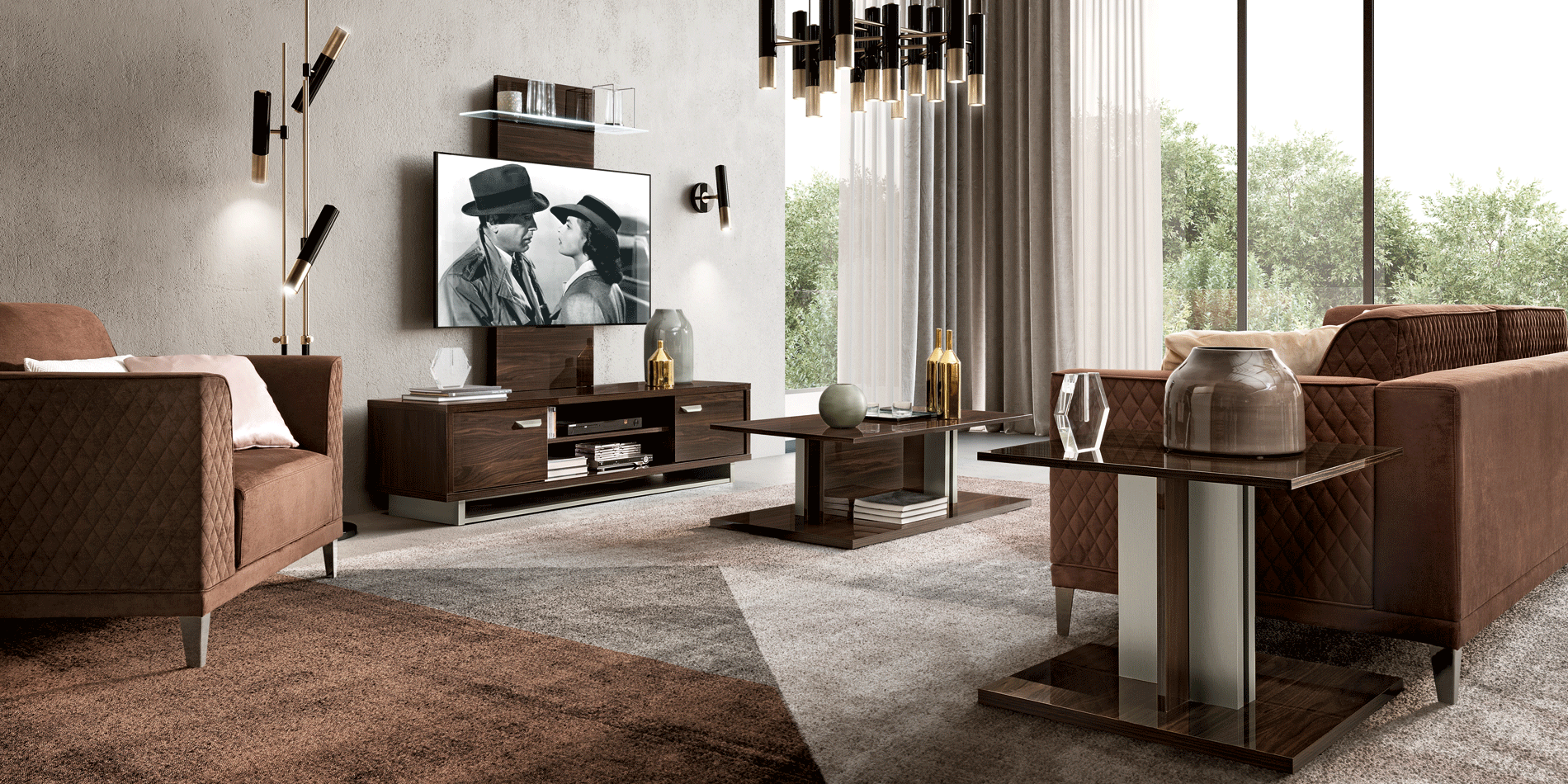 Dining Room Furniture Modern Dining Room Sets Volare Entertainment center Dark Walnut/Nickel Additional items