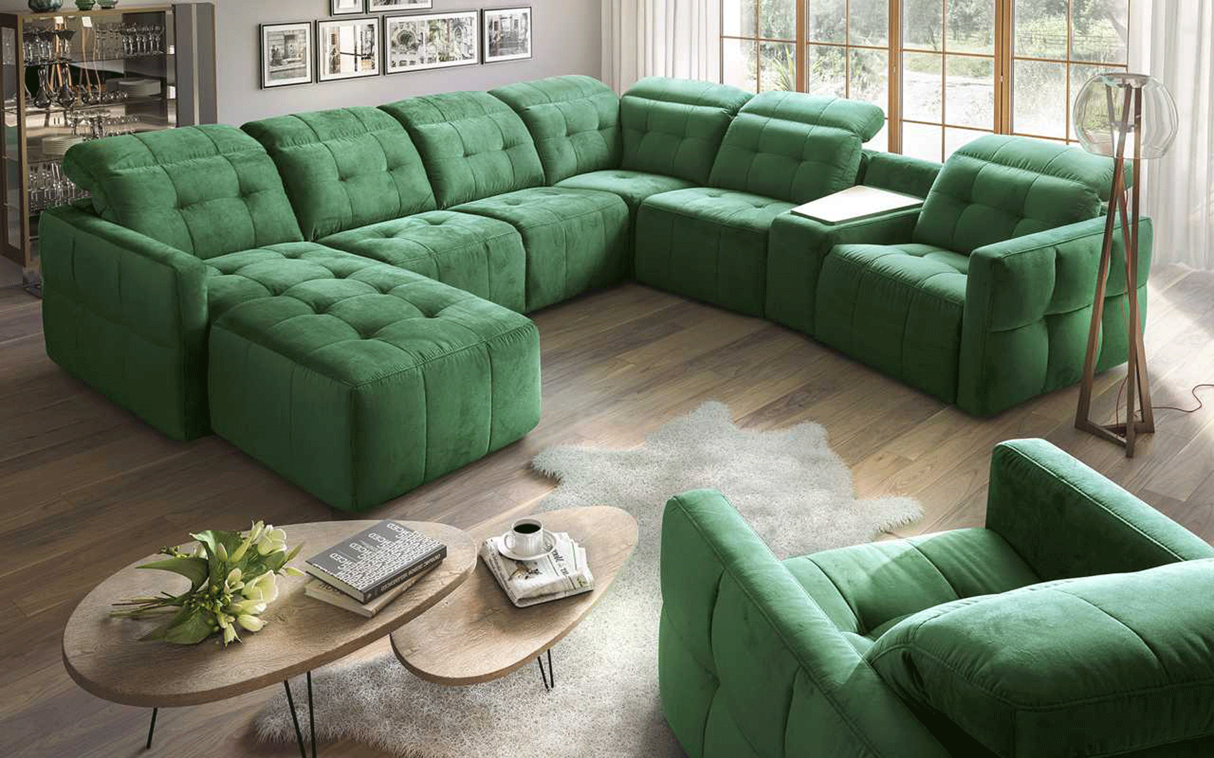 Living Room Furniture Sectionals Cantata Sectional w/Bed & Recliner