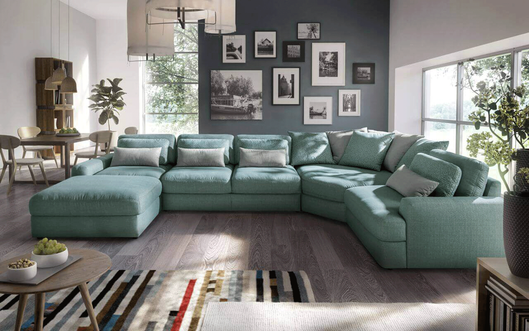 Living Room Furniture Rugs Rimo Sectional w/Bed & Storage