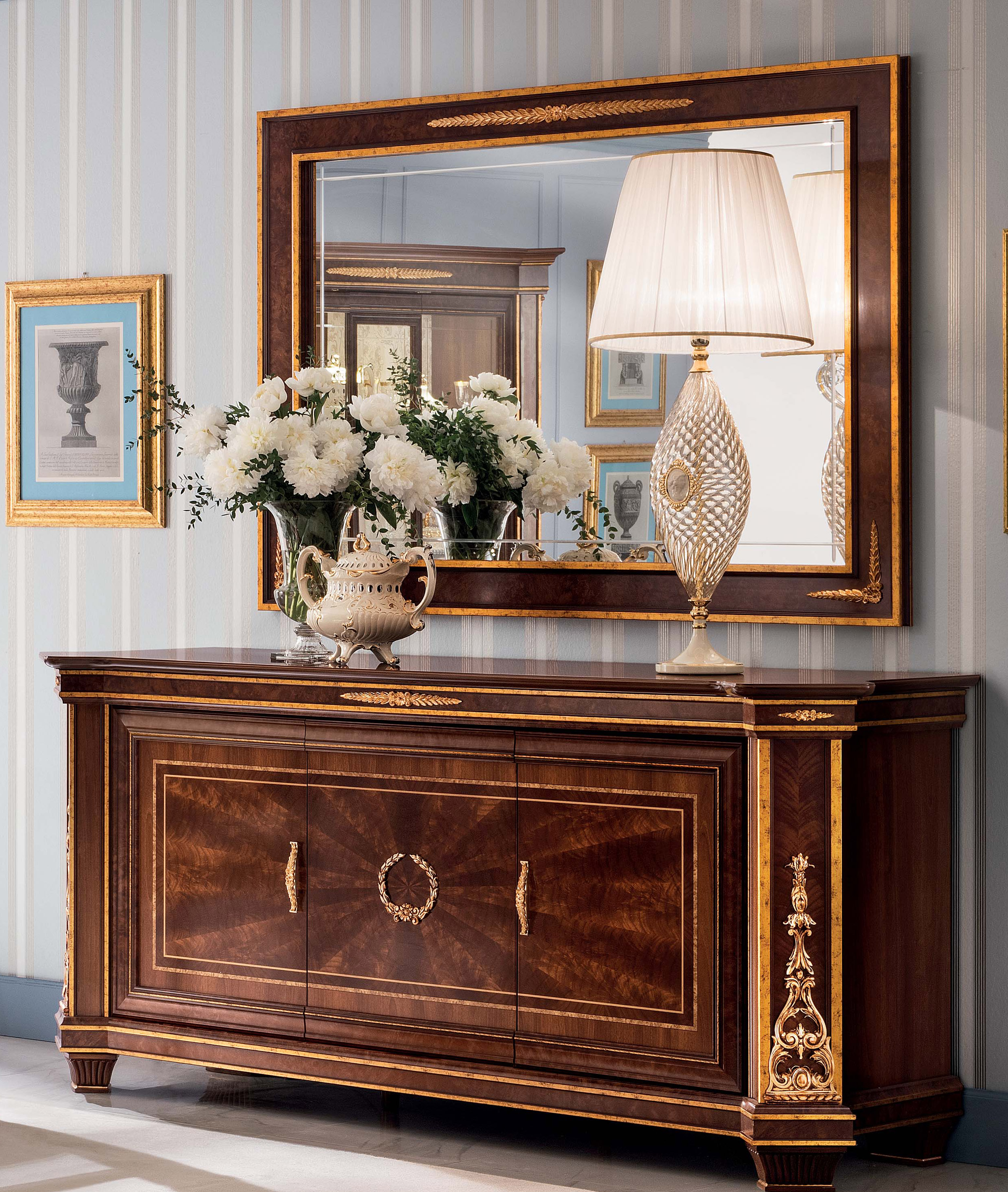 Wallunits Hallway Console tables and Mirrors Modigliani Buffet w/Large Mirror Art 240 by Arredoclassic