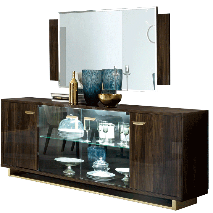 Dining Room Furniture Marble-Look Tables Volare 4 Door Buffet w/Mirror