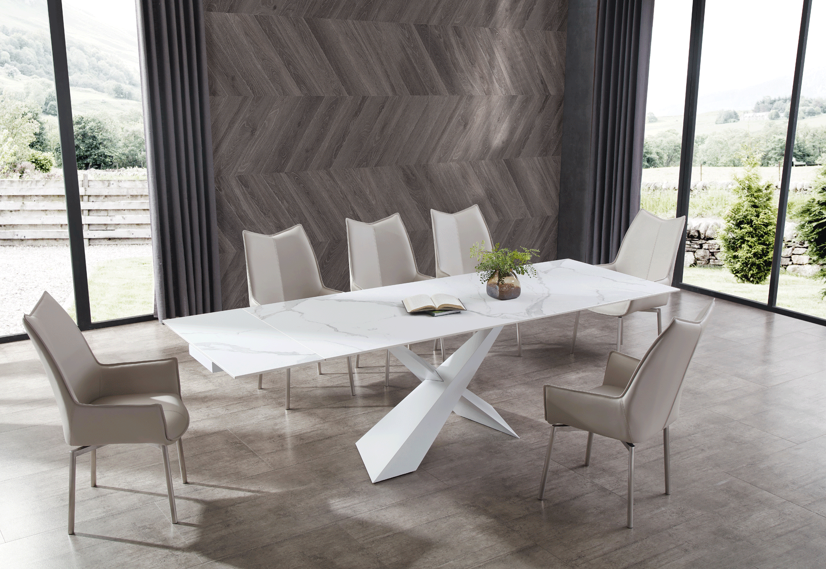 Dining Room Furniture Kitchen Tables and Chairs Sets 9113 Dining Table with 1218 swivel Grey Chairs