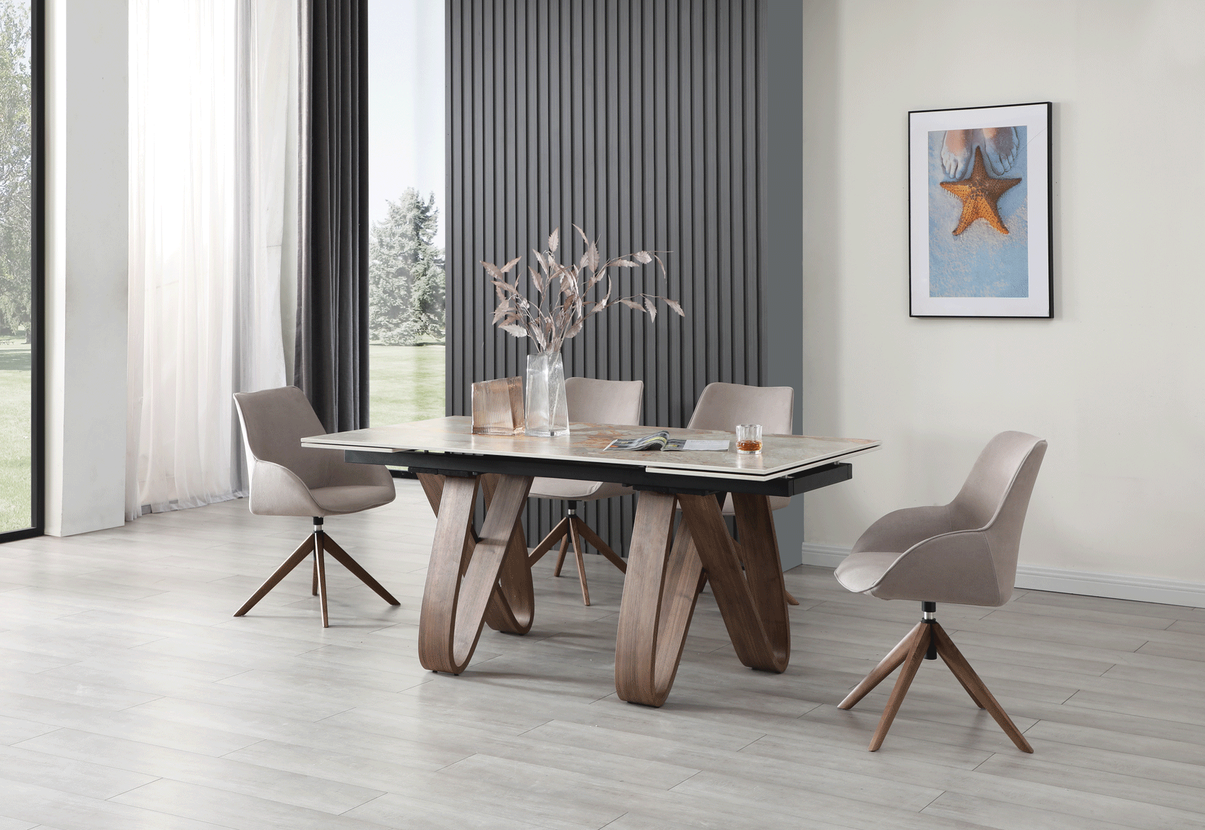 Dining Room Furniture Modern Dining Room Sets 9086 Table with 1327 swivel Chairs