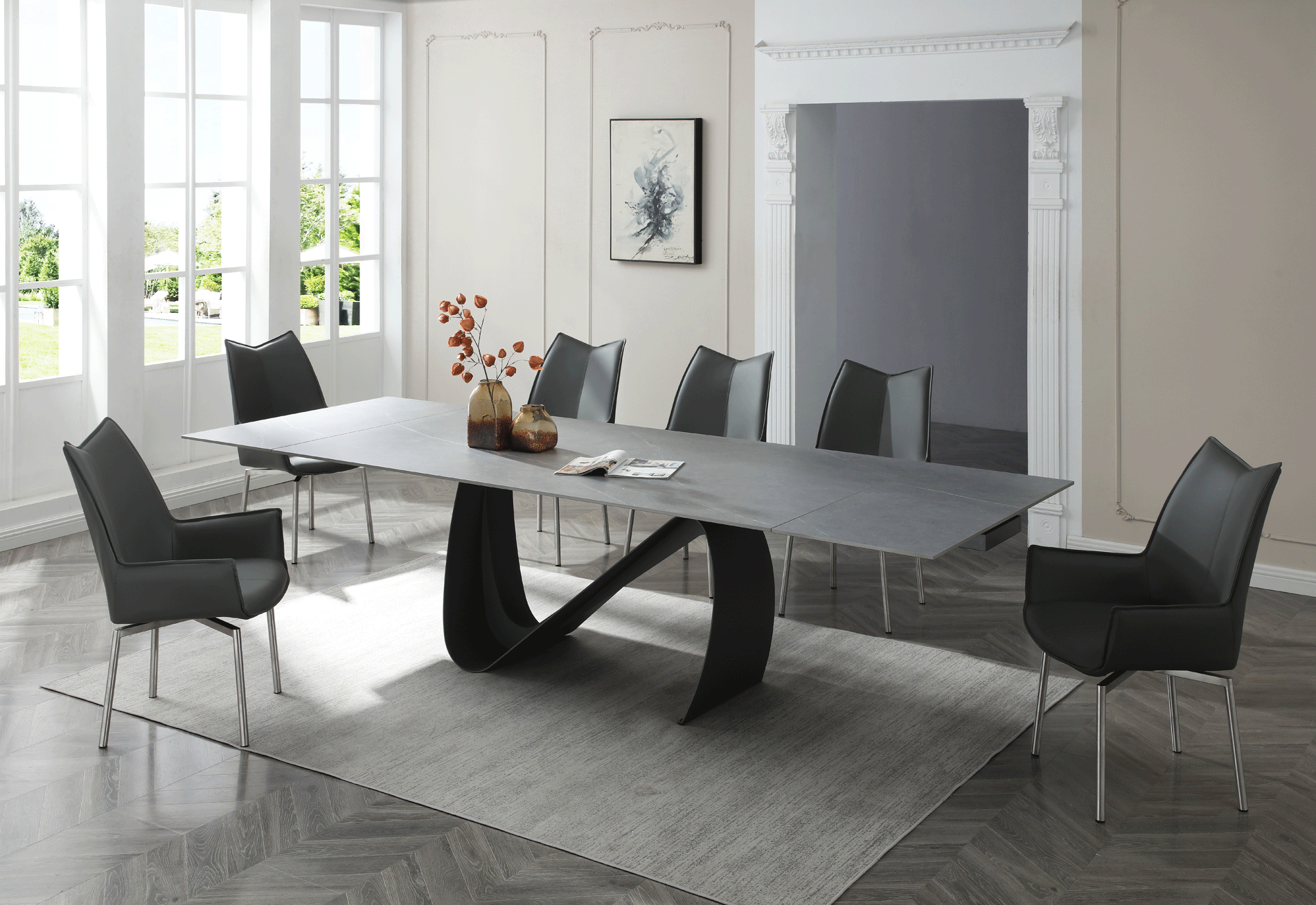 Dining Room Furniture Modern Dining Room Sets 9087 Table Dark grey with 1218 swivel dark grey chair
