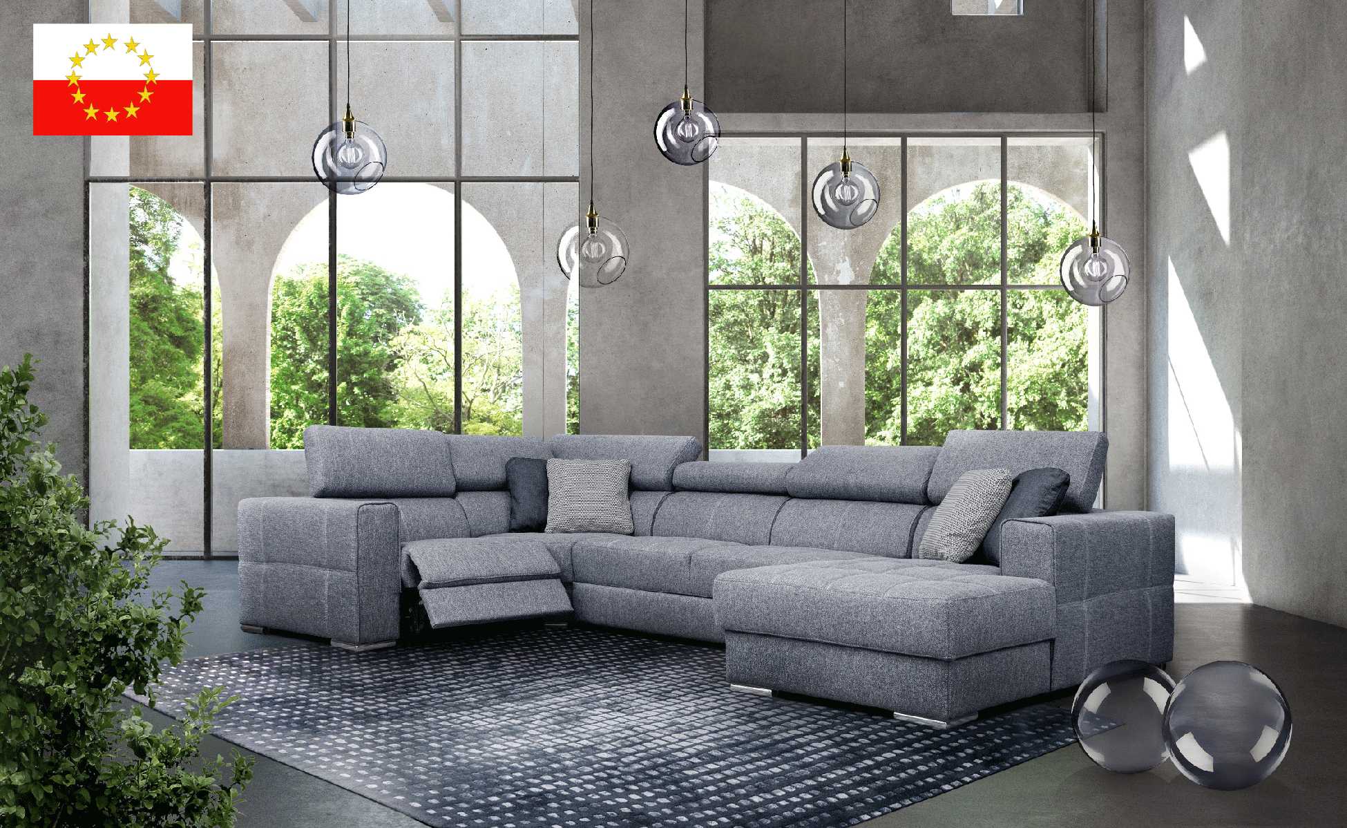 Living Room Furniture Rugs Quartz Sectional Right w/Electric Recliner and Bed