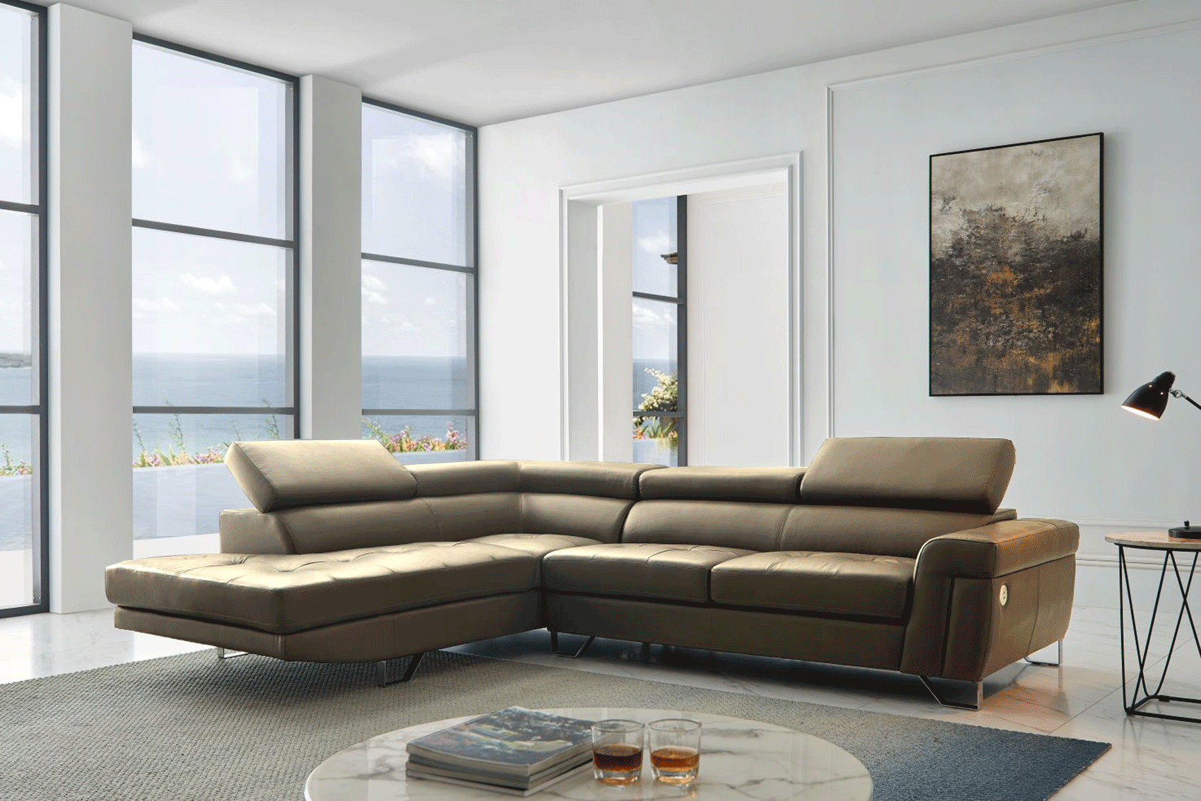 Living Room Furniture Reclining and Sliding Seats Sets 1807 Sectional Left Taupe